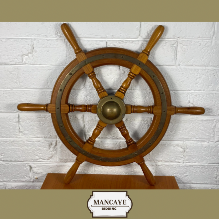 Vintage Wood & Brass Ship Wheel