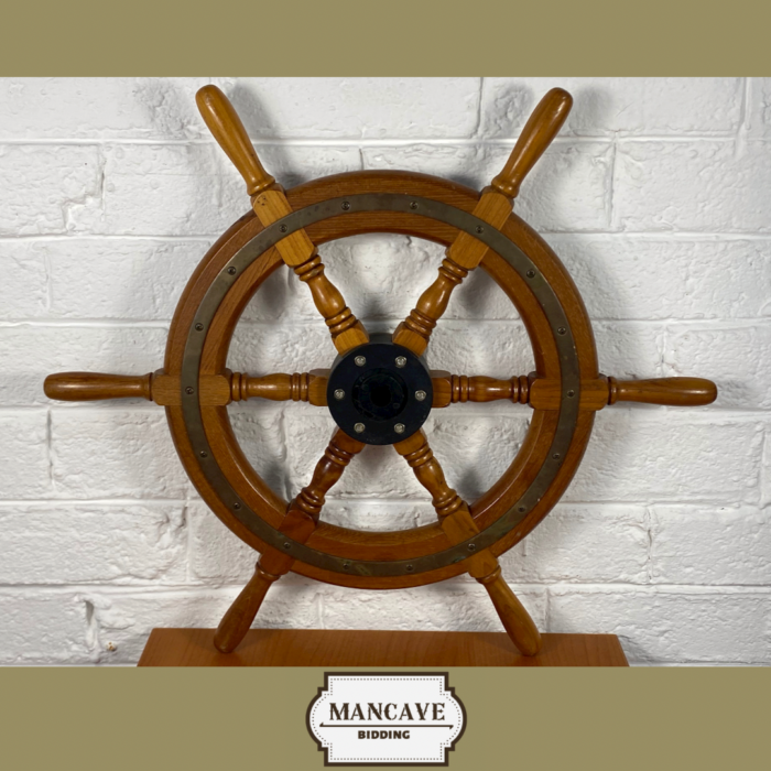 Vintage Wood & Brass Ship Wheel - Image 6