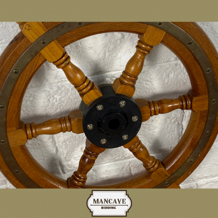 Vintage Wood & Brass Ship Wheel - Image 7