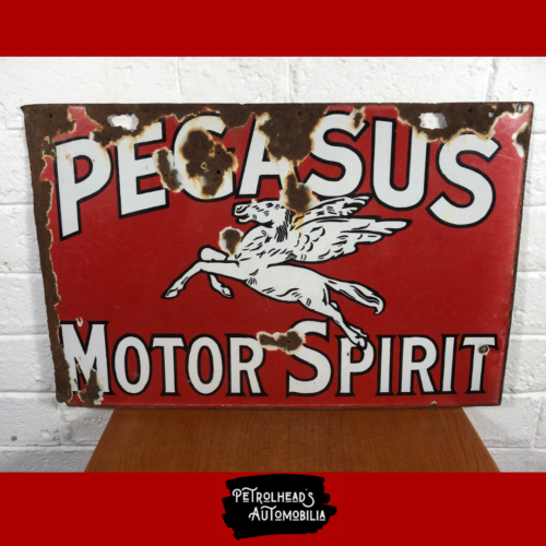 Vintage Pegasus Motor Spirit / Mobiloil Double-Sided Enamel Sign