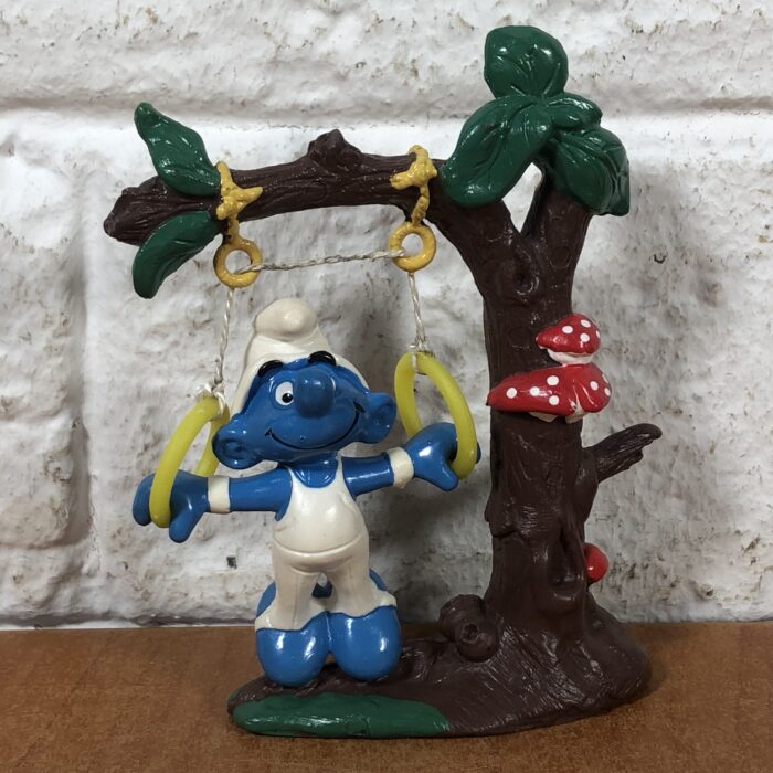 Vintage Gymnast Smurf with Tree Figurine (Made in West Germany)