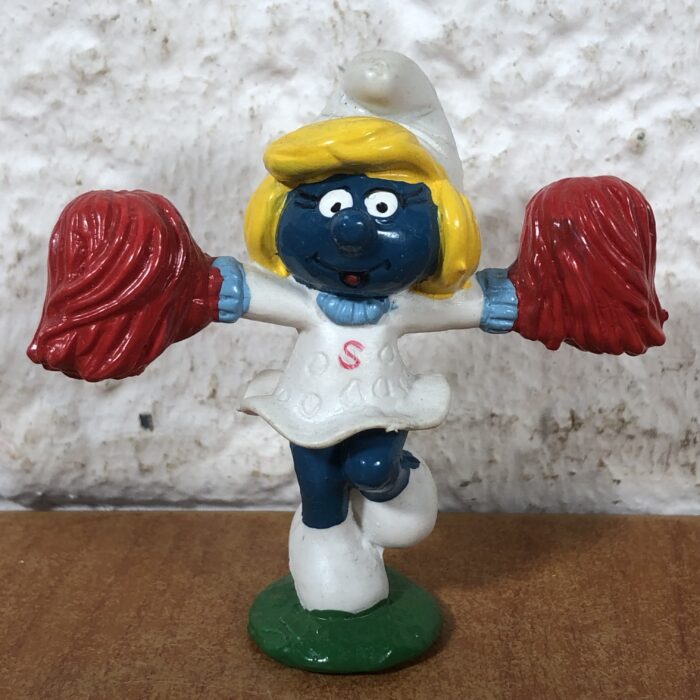 Vintage Cheerleading Smurfette Figurine (Made in Hong Kong)