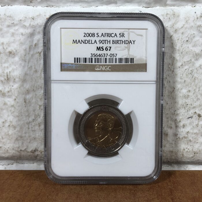 2008 Nelson Mandela 90th Birthday 5 Rand Coin (Graded MS67 by NGC)