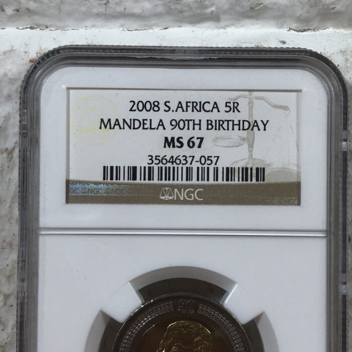 2008 Nelson Mandela 90th Birthday 5 Rand Coin (Graded MS67 by NGC) - Image 2