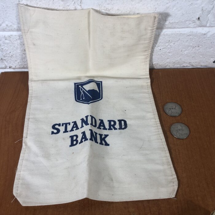 Vintage Standard Bank Bag & 1977 South African R1 Coins