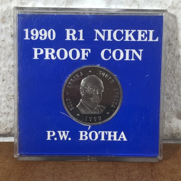 Set of 3 1990 South African 'PW Botha' R1 Nickel Proof Coins - Image 4