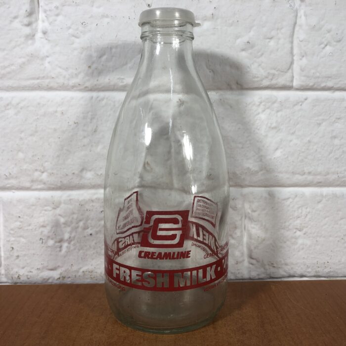 Vintage Glass Milk Bottles in Holder - Image 2