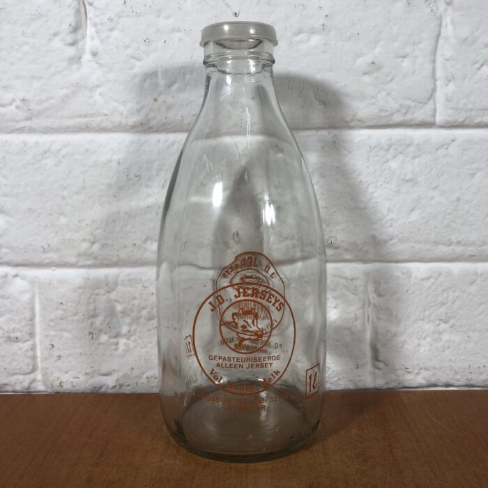 Vintage Glass Milk Bottles in Holder - Image 6