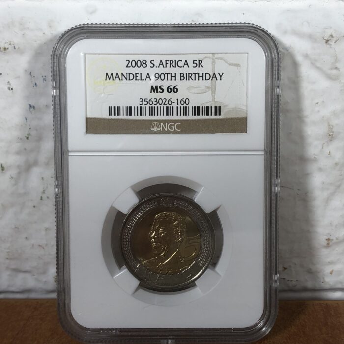 2008 Nelson Mandela 90th Birthday 5 Rand Coin (Graded MS66 by NGC)
