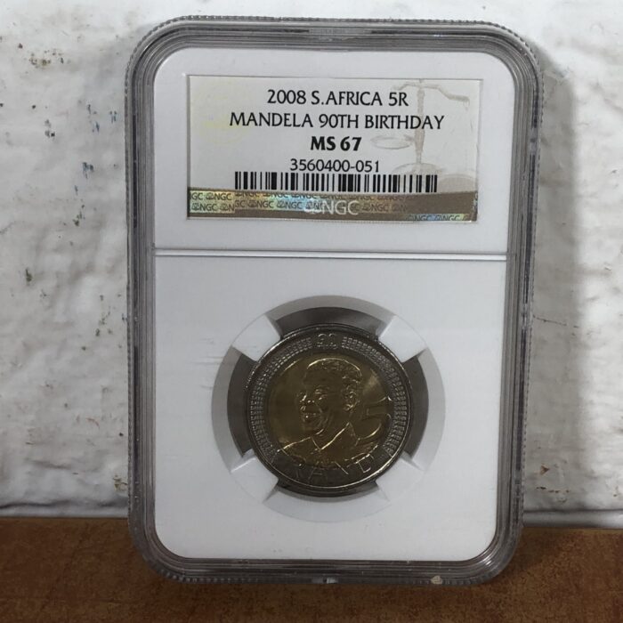 2008 Nelson Mandela 90th Birthday 5 Rand Coin (Graded MS67 by NGC)