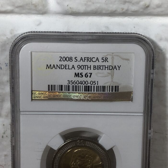 2008 Nelson Mandela 90th Birthday 5 Rand Coin (Graded MS67 by NGC) - Image 2