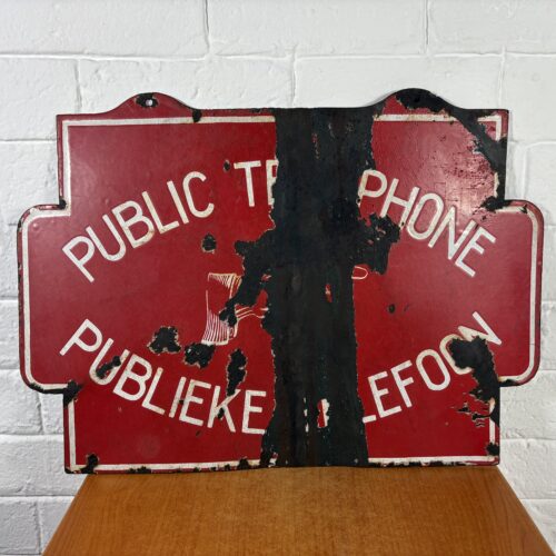 Vintage Public Telephone Enamel Sign