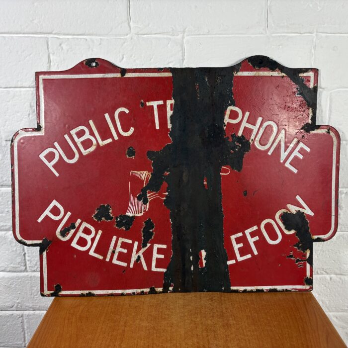 Vintage Public Telephone Enamel Sign