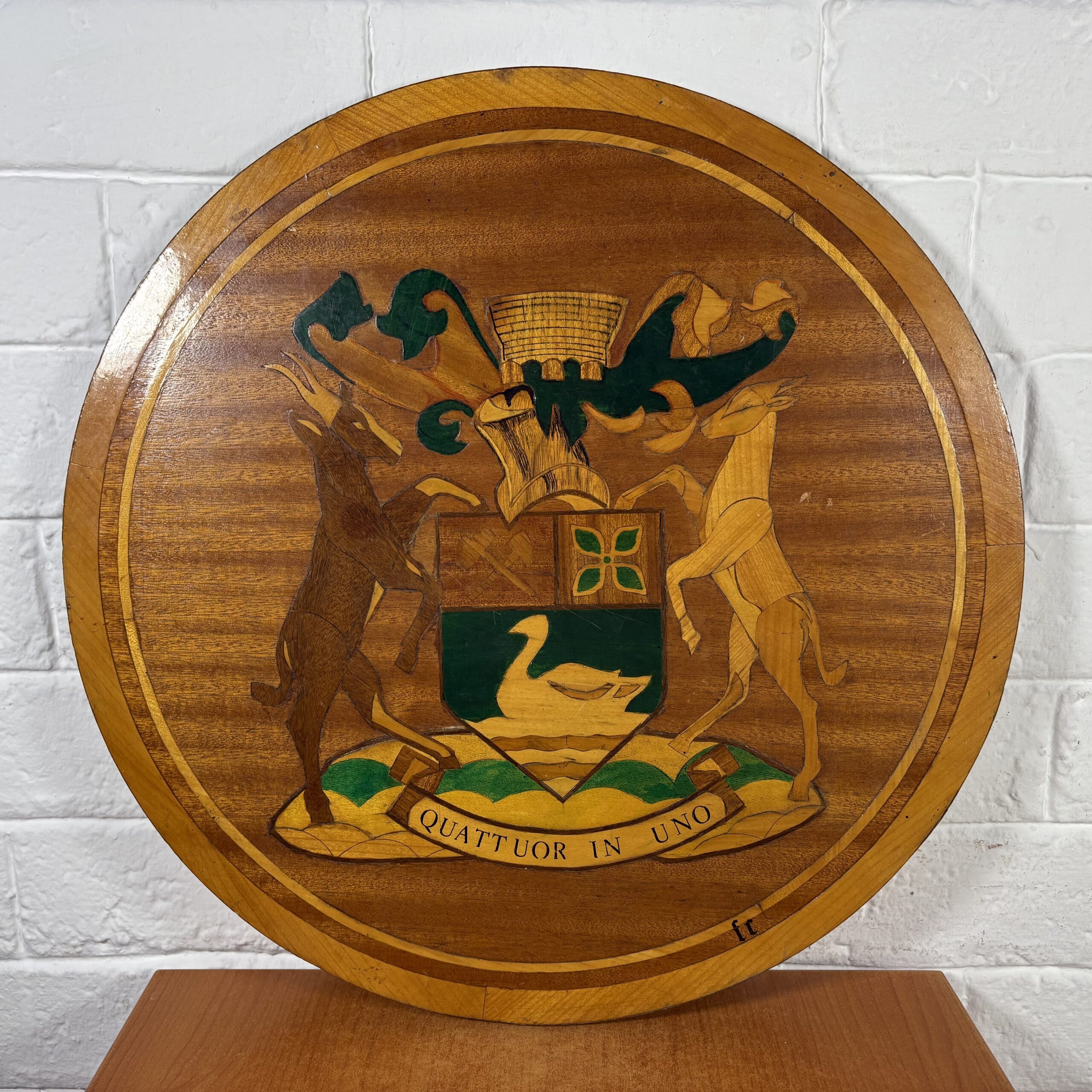 Vintage Wooden Hand Carved Roodepoort Coat of Arms Plaque