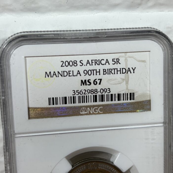 2008 Nelson Mandela 90th Birthday 5 Rand Coin (Graded MS67 by NGC) - Image 2