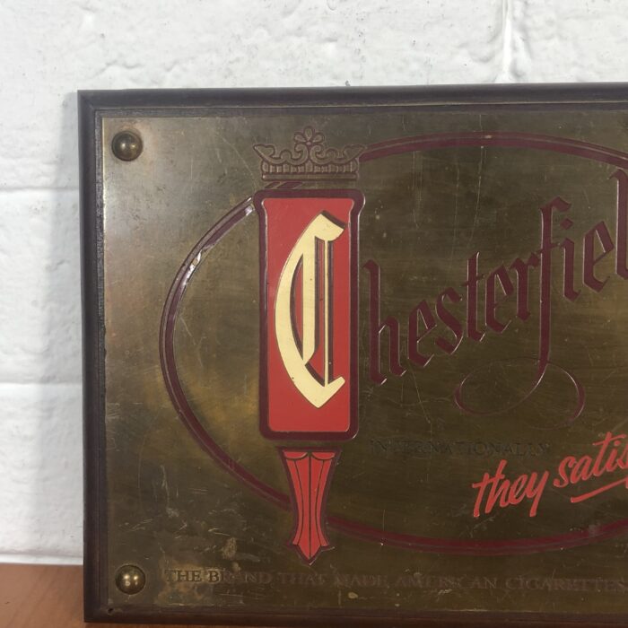 Vintage Brass Chesterfield Plaque on Wood - Image 2