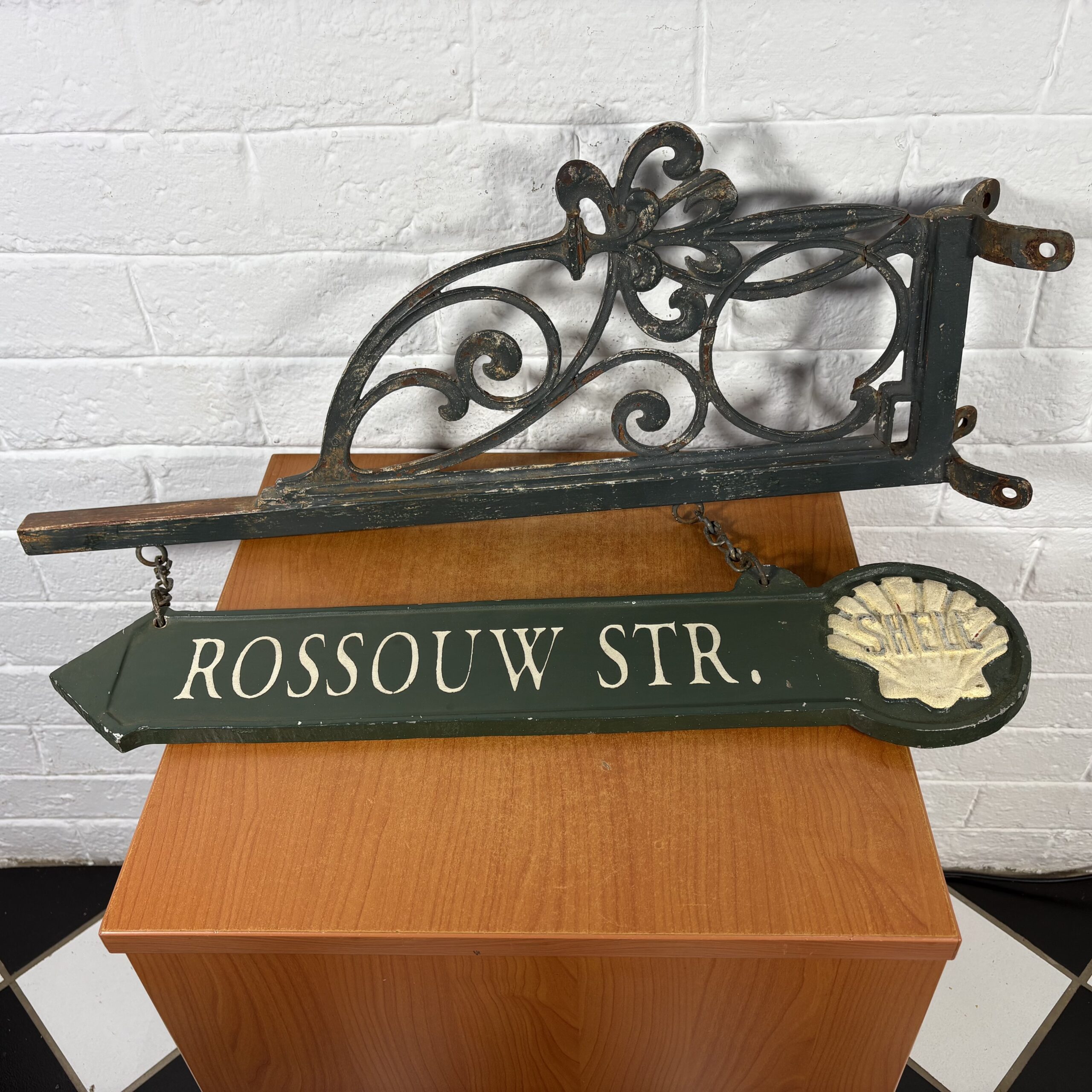 Vintage Cast Aluminium Shell Street Name Sign with Cast Iron Bracket