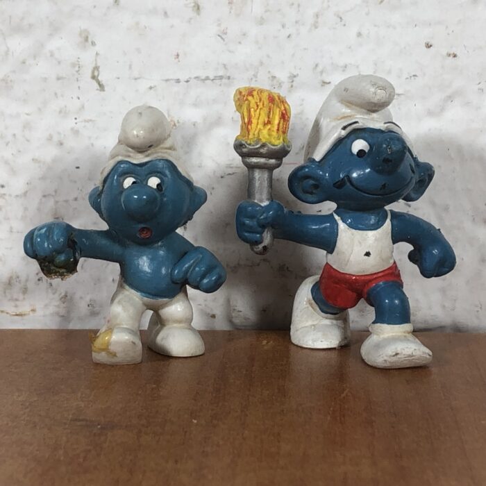Vintage Watchman Smurf & Torchbearer Smurf Figurines (Made in West Germany)