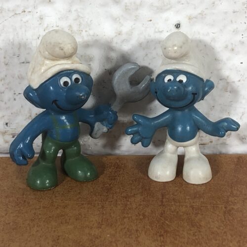 Vintage Handyman Smurf & Smiling Smurf Figurines (Made in West Germany)