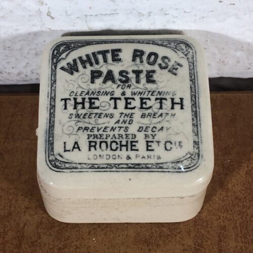 Antique Ceramic White Rose Toothpaste Pot
