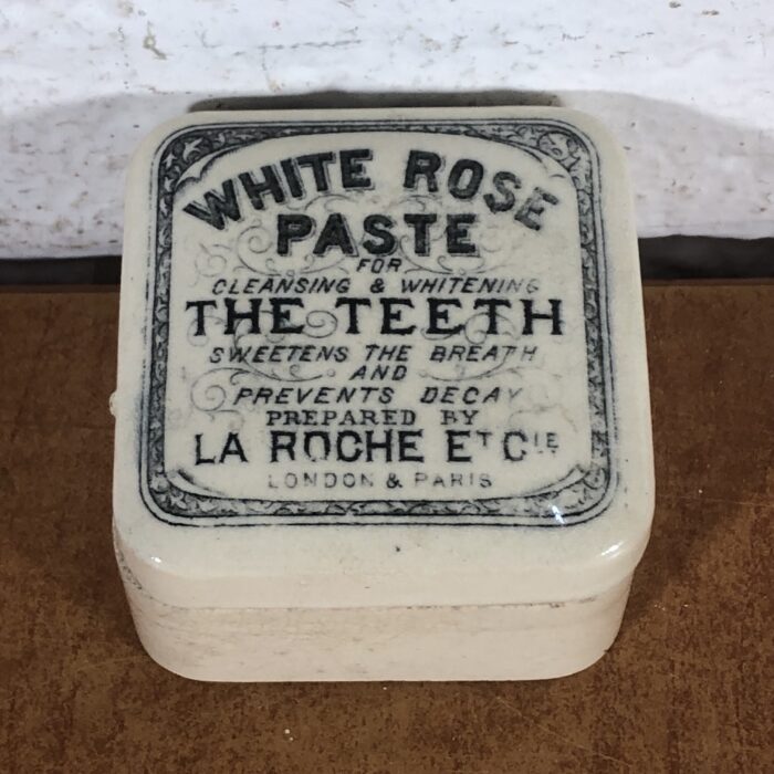 Antique Ceramic White Rose Toothpaste Pot