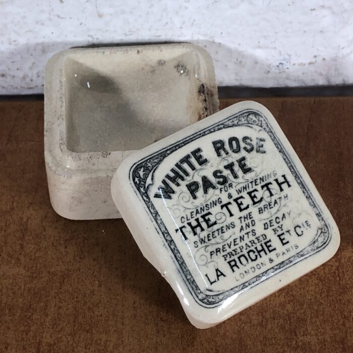 Antique Ceramic White Rose Toothpaste Pot - Image 2