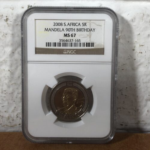2008 Nelson Mandela 90th Birthday 5 Rand Coin (Graded by MS67 by NGC)