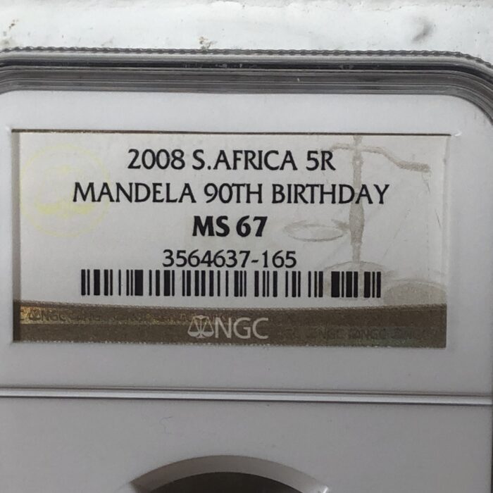 2008 Nelson Mandela 90th Birthday 5 Rand Coin (Graded by MS67 by NGC) - Image 2