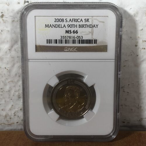 2008 Nelson Mandela 90th Birthday 5 Rand Coin (Graded by MS66 by NGC)