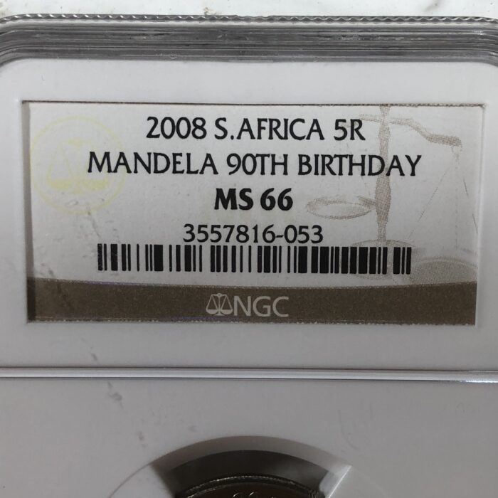 2008 Nelson Mandela 90th Birthday 5 Rand Coin (Graded by MS66 by NGC) - Image 2
