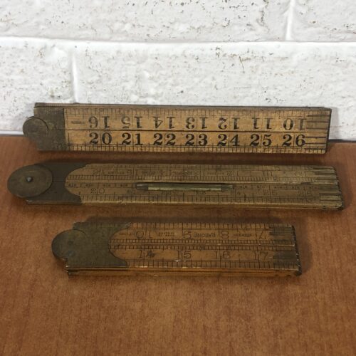 3 Vintage Wooden Folding Rulers