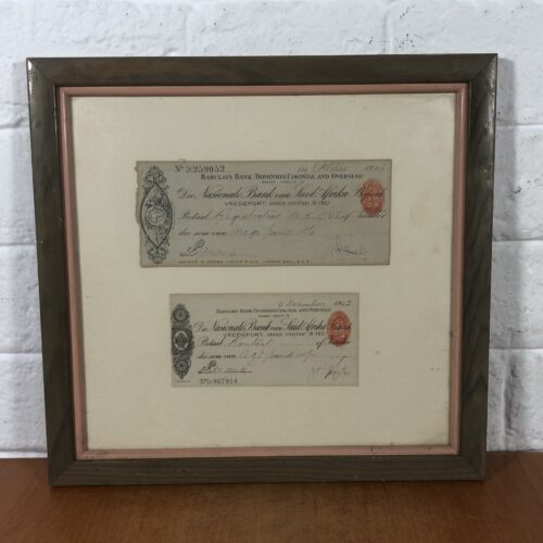 Framed Vintage 1940s Barclays Bank Cheques