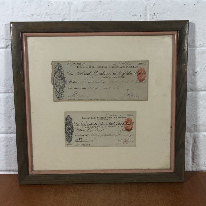 Framed Vintage 1940s Barclays Bank Cheques
