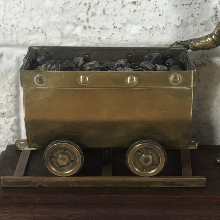 Vintage Brass Welsh Miner & Coal Cart Statuette - Image 2