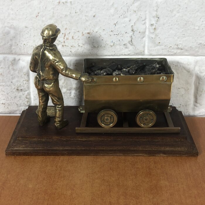 Vintage Brass Welsh Miner & Coal Cart Statuette - Image 9