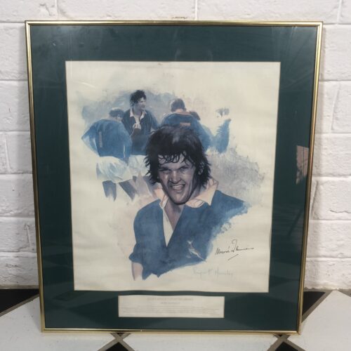 Framed Painting of Springbok Rugby Player Morne du Plessis (by Rupert Hanley)
