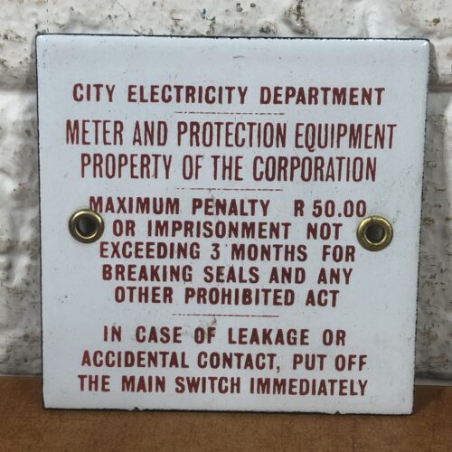 Small Vintage Enamel City Electricity Department Sign