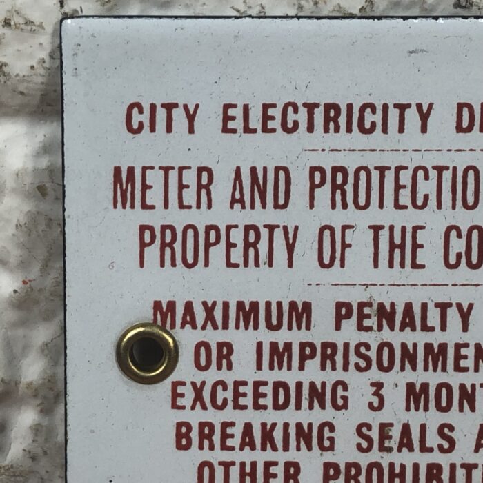 Small Vintage Enamel City Electricity Department Sign - Image 2