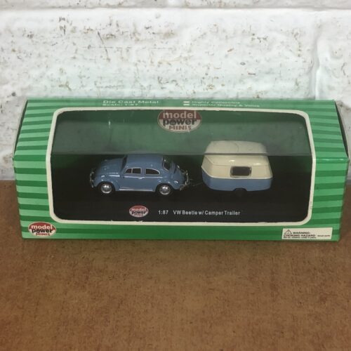 Volkswagen Beetle with Camper Trailer Miniature Model (1:87)