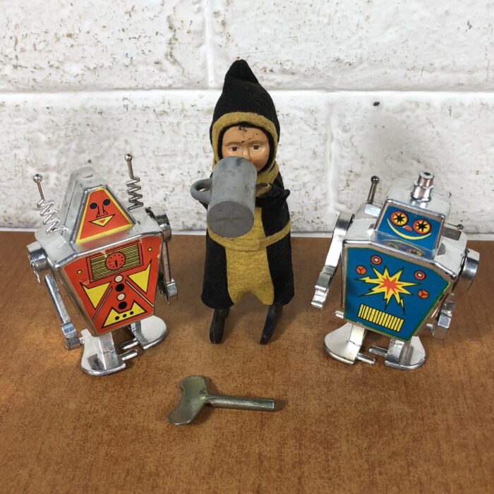 Vintage Wind-Up Toys ~ Shuco Munich Child (Made in Germany) & Robots (Made in Hong Kong)