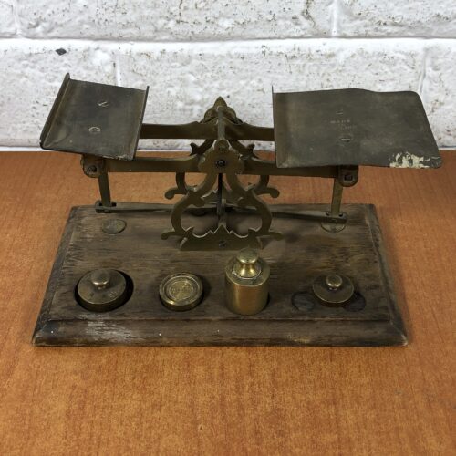 Vintage Brass Postal Scale with Weights (Made in England)