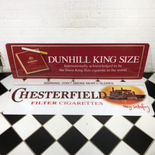 Large Perspex Dunhill & Chesterfield Cigarette Signs