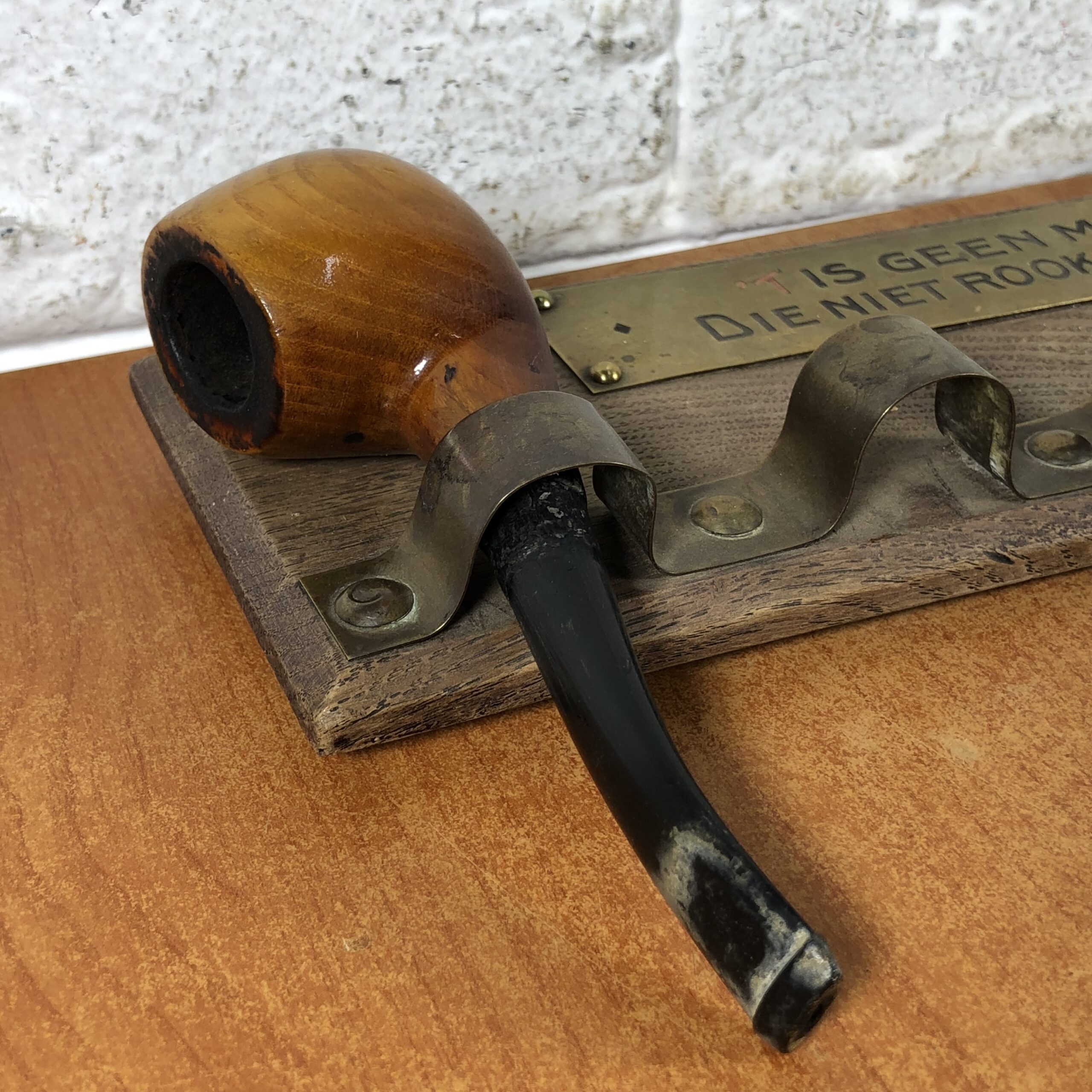Vintage Dutch Wooden Pipe Rack with 2 Tobacco Pipes - Image 2