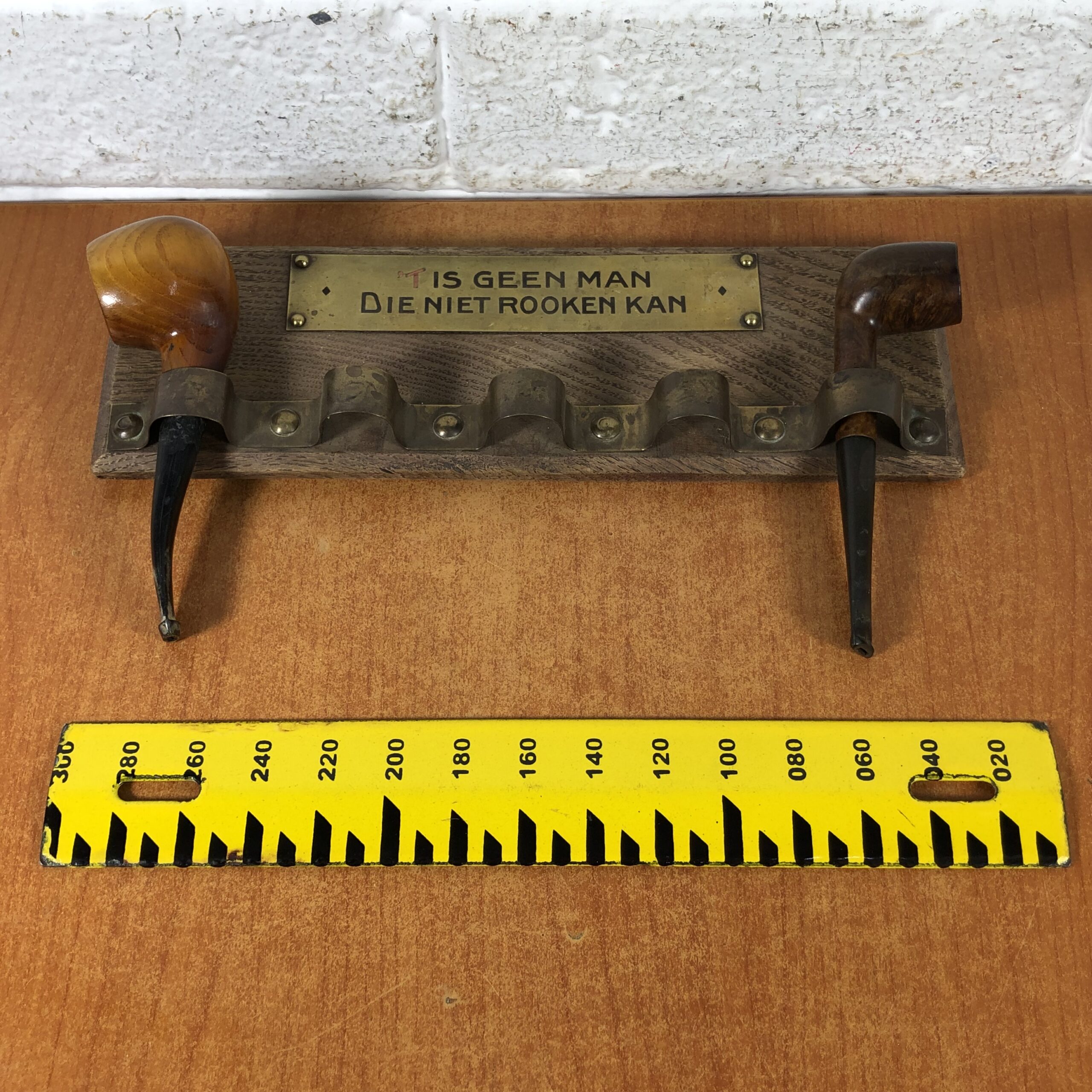 Vintage Dutch Wooden Pipe Rack with 2 Tobacco Pipes - Image 8