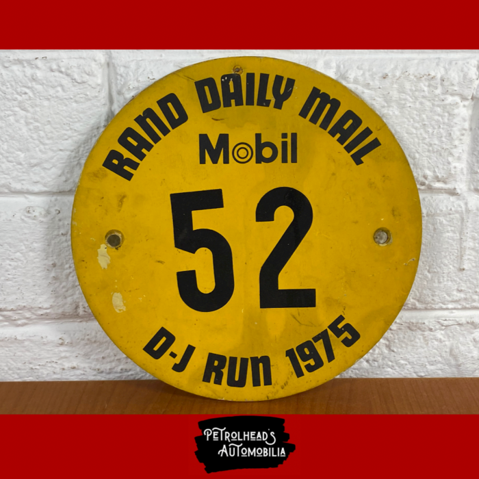 Vintage 1975 Mobil Rand Daily Mail DJ Run Rally Plate (Cardboard)