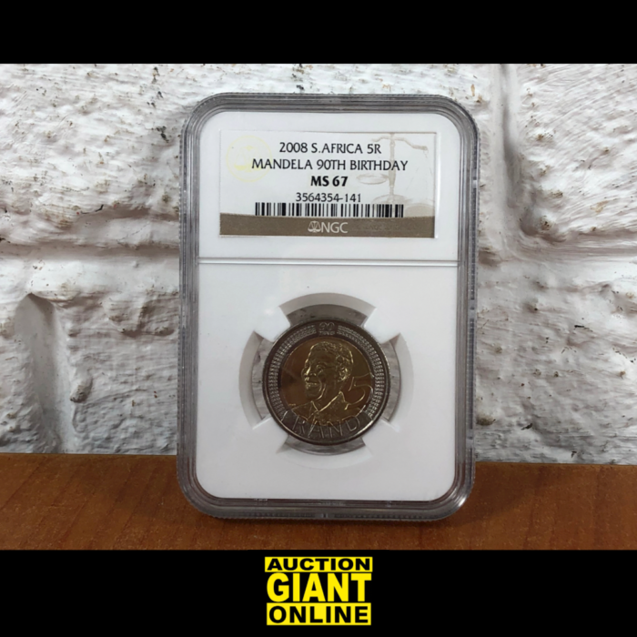 2008 Nelson Mandela 90th Birthday 5 Rand Coin (Graded MS67 by NGC)