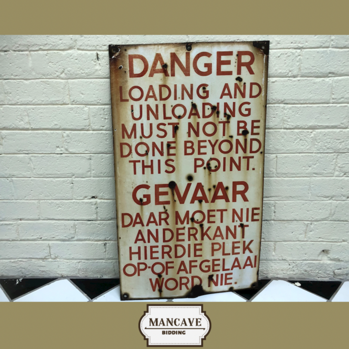 LARGE Vintage Enamel Danger Sign