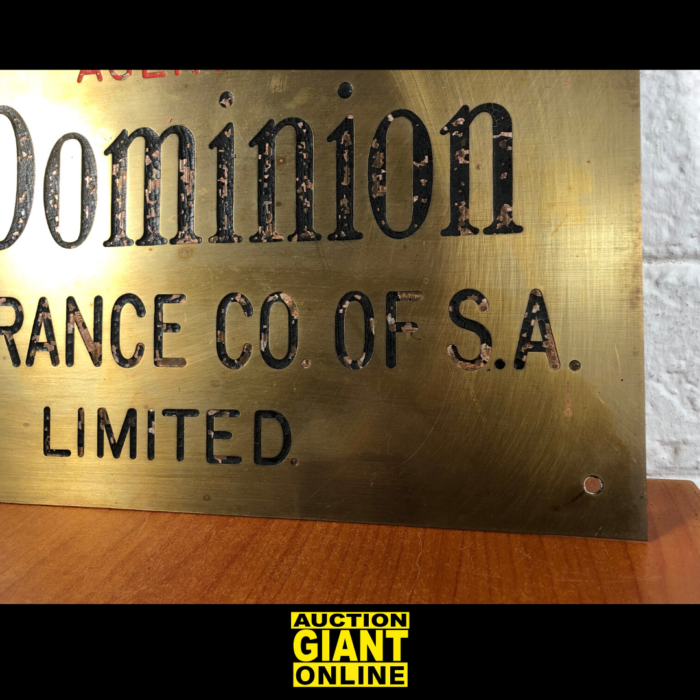 Vintage 'The Dominion Insurance Company' Brass Sign - Image 5