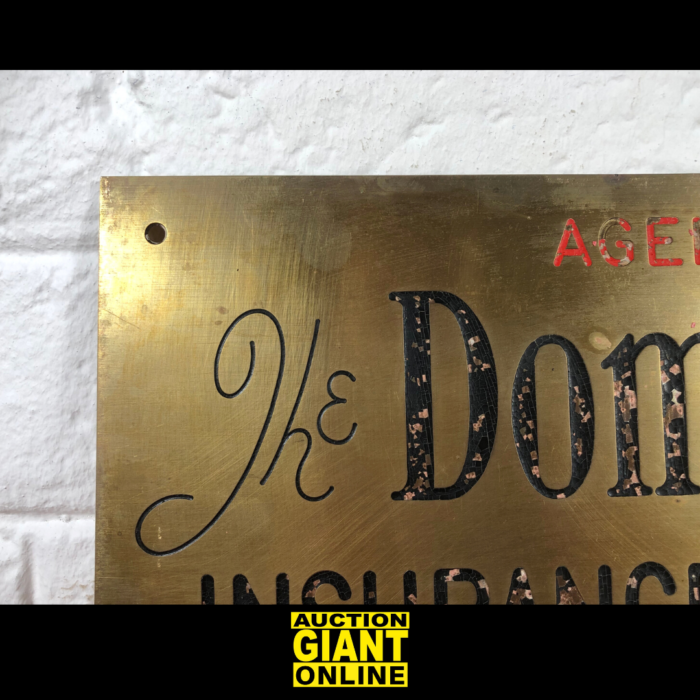 Vintage 'The Dominion Insurance Company' Brass Sign - Image 2