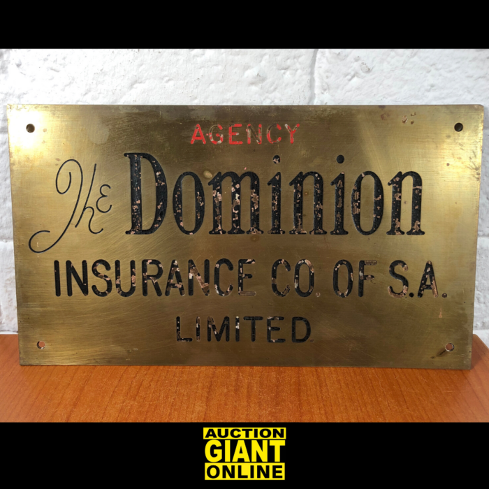 Vintage 'The Dominion Insurance Company' Brass Sign